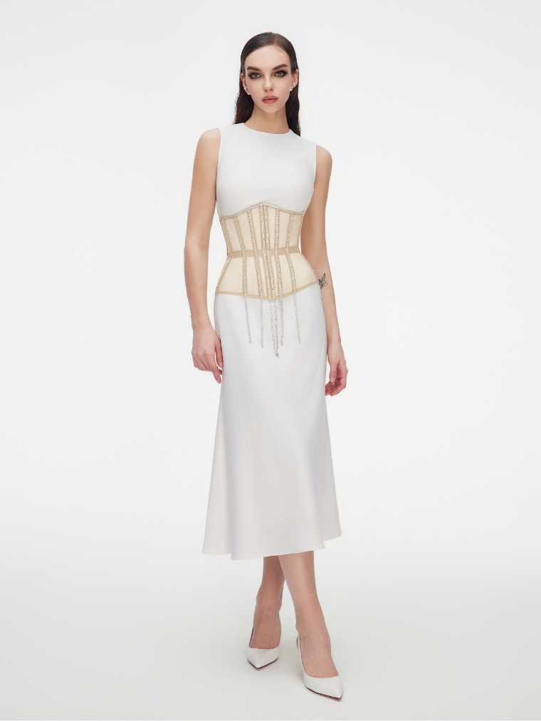 Cape with rhinestones fringe beige