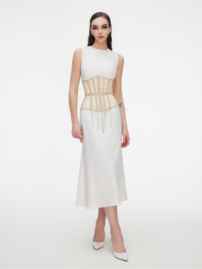 Cape with rhinestones fringe beige