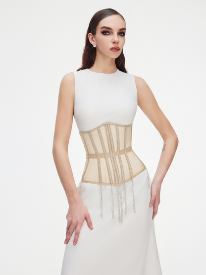 Cape with rhinestones fringe beige