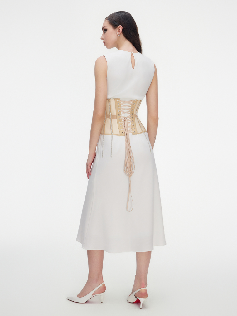 Cape with rhinestones fringe beige