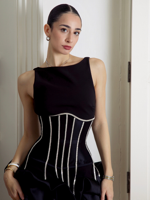 Cape with rhinestones fringe black